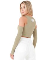 Sixth June - Maglione corto a coste da donna con maniche staccabili, camicia a maniche lunghe, W34131KTO, verde