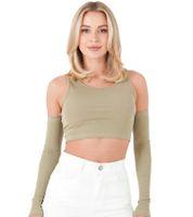 Sixth June - Maglione corto a coste da donna con maniche staccabili, camicia a maniche lunghe, W34131KTO, verde