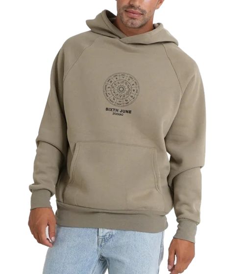 Sixth June Oversized Zodiac Signs Men's Hooded Sweater Sweat Hoodie with Zodiac Sign Print 22629 Khaki