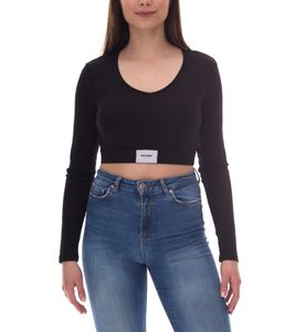 Haut court à col en V pour femme de Sixth June avec bande élastique et patch d'étiquette Haut à manches longues Chemise d'été côtelée W34113KTO Noir Haut court à col en V pour femme de Sixth June avec bande élastique et patch d'étiquette Haut à manches longues Chemise d'été côtelée W34113KTO Noir