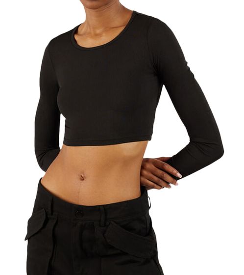 Sixth June Open Back Ribbed Damen Crop-Top mit offenem Rücken Langarm-Top geripptes Sommer-Shirt W33668KTO Schwarz