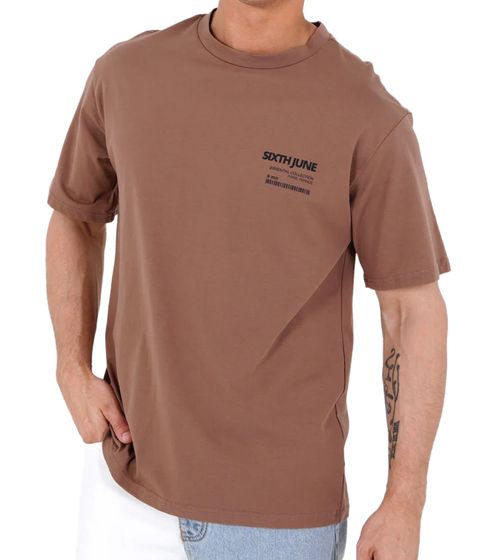 Sixth June Barcode men's T-shirt with barcode print Round neck shirt made of soft cotton mix Short sleeve shirt 22310 brown