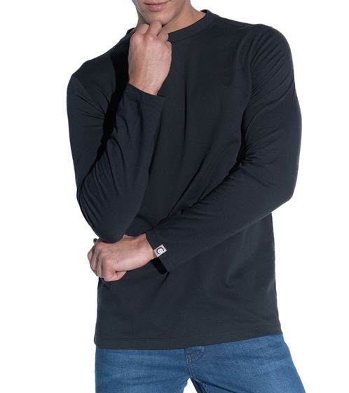 COURSE Herren Longssleeve Baumwoll-Pullover Langarm-Shirt Rundhals-Pullover 900819 Schwarz