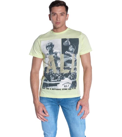 T-shirt pour homme COURSE avec grand imprimé Muhammad Ali en coton à col rond 900530 Jaune