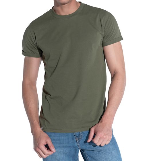 COURSE Herren T-Shirt mit Krempelarm Baumwoll-Shirt Rundhals-Shirt 901959 Khaki