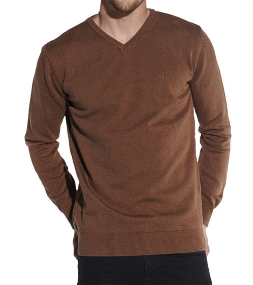 steffen klein Herren Strick-Pullover Baumwoll-Pulli Alltags-Sweater Rundhals-Pullover Braun