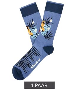 1 paires de chaussettes homme en coton Moustard Tiger avec motif imprimé tigre all over chaussettes longues 22S-TIGER Bleu/Noir/Orange