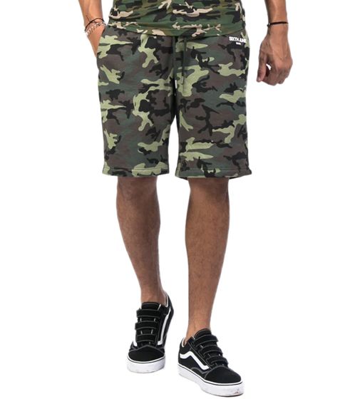 Sixth June Herren Sommer-Shorts im Camouflage-Print Sweat-Shorts mit Baumwollanteil kurze Hose M3202VST Grün/Weiß