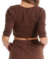 Pull court pour femme Sixth June avec petit col rond signature W33718VTO Marron