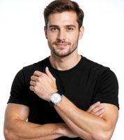 Pierre Cardin men's wristwatch analog quartz watch with leather strap 3ATM 39mm CPI.2016 silver/black/white