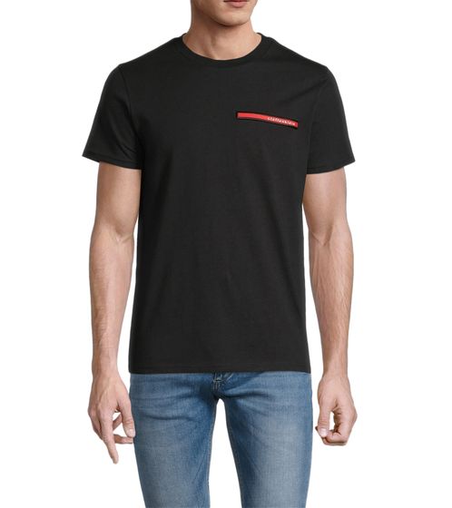 steffen klein Herren T-Shirt Baumwoll-Shirt mit Silikon-Badge Rundhals-Shirt 906251 Schwarz