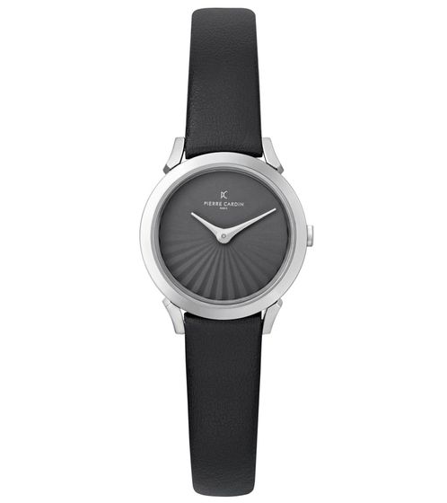 Pierre Cardin ladies' wristwatch, simple dial, analogue quartz watch with leather strap 3ATM 27mm CPI.2510 Black/Silver