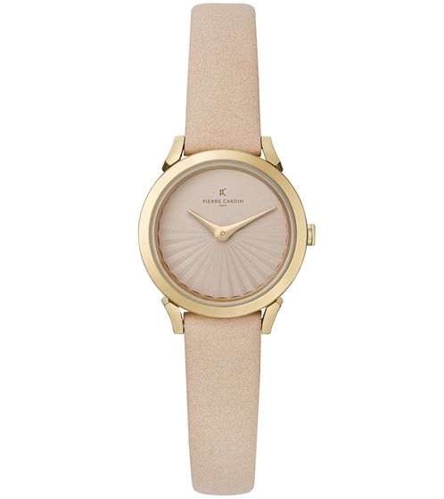 Pierre Cardin ladies' wristwatch, simple dial, analogue quartz watch with leather strap 3ATM 27mm CPI.2508 beige/gold