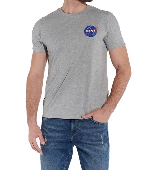 COURSE X NASA Herren T-Shirt mit NASA-Patch Rundhals-Shirt Fan-Shirt 901368 Grau