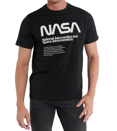 COURSE X NASA Herren T-Shirt mit NASA und Text-Print Rundhals-Shirt aus Baumwolle 900030 Schwarz