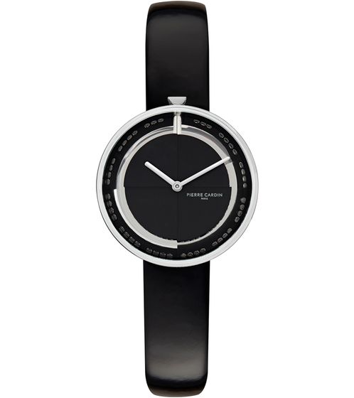 Pierre Cardin ladies' wristwatch, modern dial, analogue quartz watch with leather strap 3ATM 32mm CMA.0000 Black/Silver