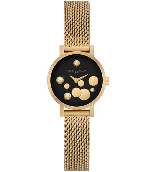 Pierre Cardin ladies' wristwatch dial with gold-coloured circle details analogue quartz watch with stainless steel bracelet 3ATM 27mm CCM.0502 gold/black