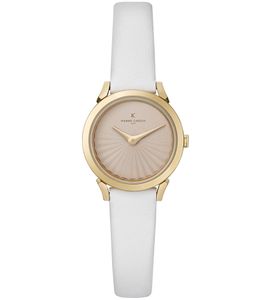 Pierre Cardin ladies' wristwatch, two-hand watch, analogue quartz watch with leather strap 3ATM 27mm CPI.2509 white/gold