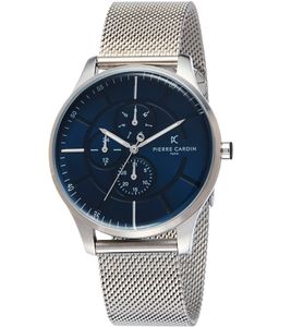 Pierre Cardin men's wristwatch with multi-dial analog quartz watch with leather strap 3ATM 43mm A.PC902731F121 silver/blue Pierre Cardin men's wristwatch with multi-dial analog quartz watch with leather strap 3ATM 43mm A.PC902731F121 silver/blue