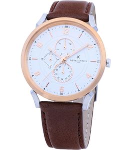 Pierre Cardin men's wristwatch with multi-dial analog quartz watch with leather strap 3ATM 44mm CPI.2060 brown/rose gold/silver Pierre Cardin men's wristwatch with multi-dial analog quartz watch with leather strap 3ATM 44mm CPI.2060 brown/rose gold/silver