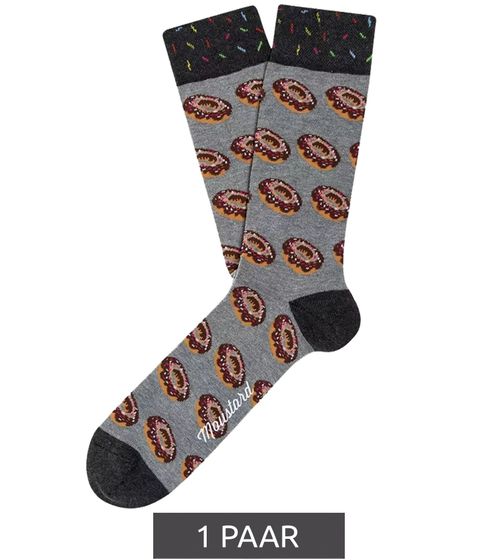 1 pairs of Moustard Donut cotton socks with glazed donuts patterned long socks 18S-DON gray/brown