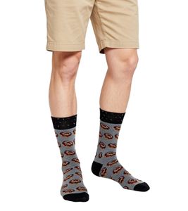 1 paires de chaussettes en coton moutarde avec motifs de beignets glacés Chaussettes longues 18S-DON Gris/Marron