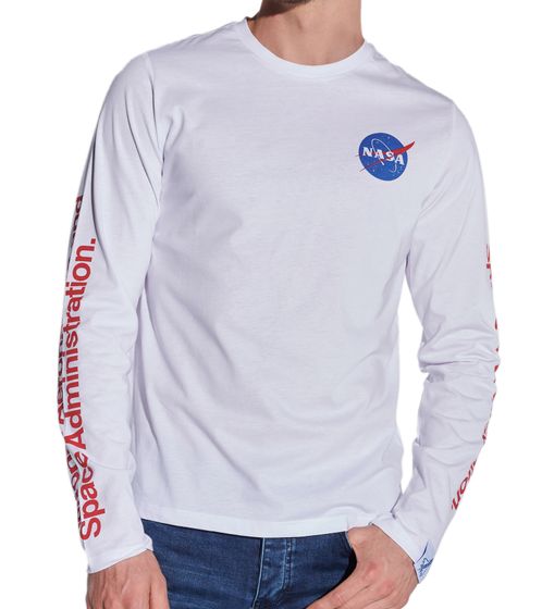 COURSE X NASA Herren Longsleeve mit NASA Print Rundhals-Shirt aus Baumwolle 900081 Weiß