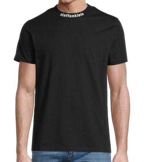 steffen klein men's t-shirt cotton shirt with logo lettering on the neck round neck shirt 906271 black