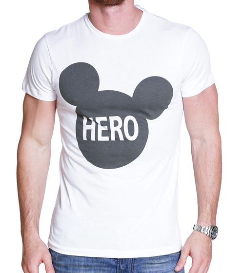 COURSE Mickey Mouse Herren T-Shirt mit HERO Print Baumwoll-Shirt Rundhals 901869 Weiß