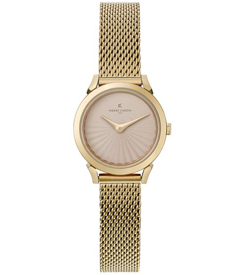 Pierre Cardin Damen Armband-Uhr schlichtes Ziffernblatt analoge Quarz-Uhr mit Edelstahl-Armband 3ATM 27mm CPI.2522 Gold