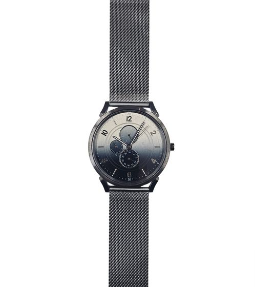 Pierre Cardin Herren Armband-Uhr mit Multi-Ziffernblatt und Farbverlauf analoge Quarz-Uhr mit Edelstahl-Armband 3ATM 44mm CPI.2059 Silber/Blau