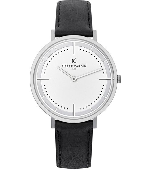 Pierre Cardin men's analog quartz watch with leather strap wrist watch 3ATM 41mm CBV.1025 silver/black