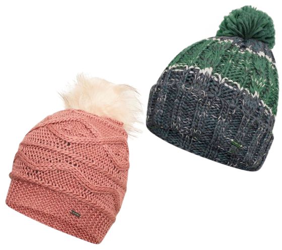 DARE 2b Winter-Beanie mit Wollanteil Bommel-Mütze Strick-Mütze Herbst-Mütze Kopfbedeckung Rosa oder Dunkelgrün