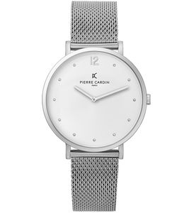 Pierre Cardin ladies' simple wristwatch, analogue quartz watch with stainless steel bracelet 3ATM 39mm CBV.1006 silver