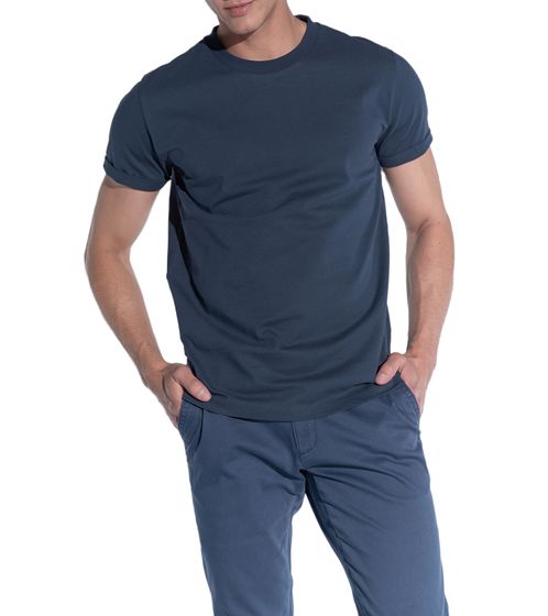 COURSE Herren Basic T-Shirt mit Ärmelaufschlag Rundhals-Shirt aus Baumwolle 901060 Dunkelblau