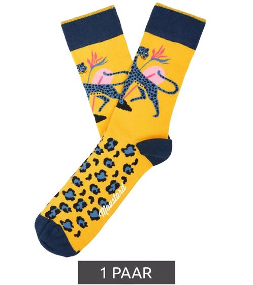 1 pairs of Moustard leopard cotton socks leopard design and pattern patterned long socks 22S-LEO blue/yellow/pink