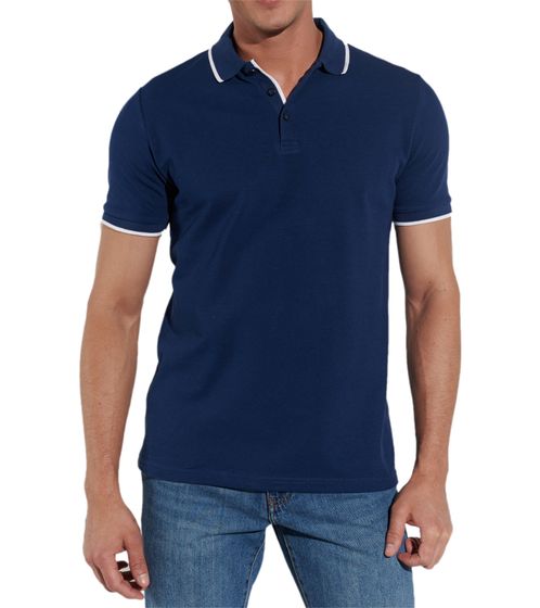 COURSE Herren Polo-Shirt Baumwoll-Shirt mit Kontrast-Kanten Kurzarm-Hemd 900620 Dunkelblau