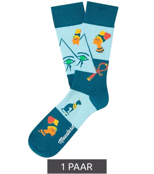 1 pairs of Moustard Eye of Horus cotton socks with Egyptian symbols patterned long socks 20S-EYEH blue/yellow/orange/green