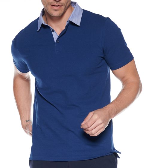 COURSE Herren Polo-Shirt Baumwoll-Shirt mit Kontrast-Kragen Kurzarm-Hemd 900569 Dunkelblau