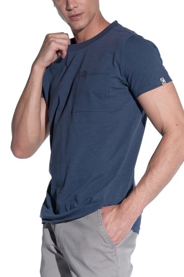 COURSE Slub Cotton Herren Basic T-Shirt mit Brusttasche Rundhals-Shirt Baumwoll-Shirt 900990 Dunkelblau