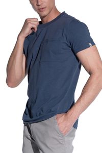 T-shirt basique en coton flammé pour homme avec poche poitrine et col rond, chemise en coton 900990 bleu foncé