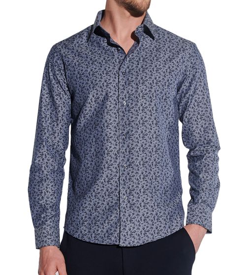 JAN PAULSEN Herren Langarm-Hemd geblümtes Business-Shirt Baumwoll-Hemd 901289 Grau/Blau