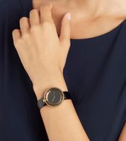 Pierre Cardin Damen Armband-Uhr schlichtes Ziffernblatt analoge Quarz-Uhr mit Leder-Armband 3ATM 33mm CMA.0002 Schwarz/Gold