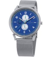 Pierre Cardin men's wristwatch with multi-dial and colored accents, analog quartz watch with stainless steel bracelet 3ATM 44mm CPI.2064 silver/blue