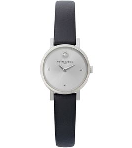 Orologio da polso da donna Pierre Cardin a due lancette con quadrante e dettagli circolari in argento, orologio analogico al quarzo con cinturino in pelle 3ATM 27mm CCM.0504 argento/nero