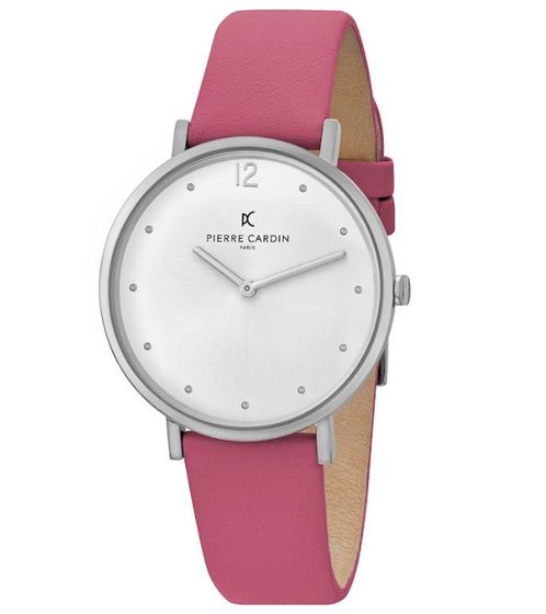 Pierre Cardin ladies simple wristwatch analog quartz watch with leather strap 3ATM 39mm CBV.1042 pink/silver