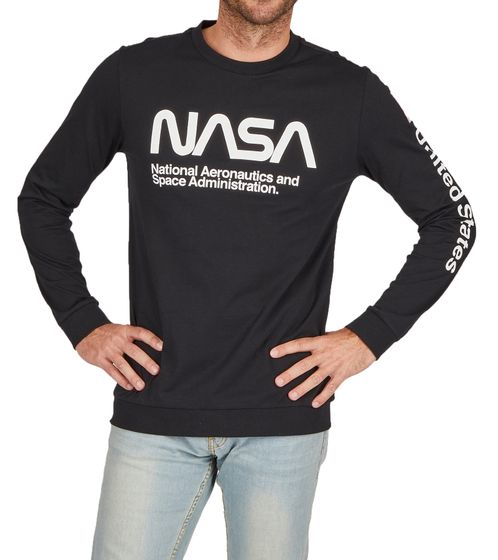 COURSE X NASA Herren Longsleeve mit NASA und Text-Print Rundhals-Shirt aus Baumwolle 900811 Schwarz