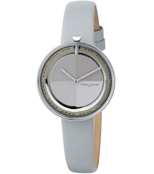 Pierre Cardin ladies' wristwatch, modern dial, analogue quartz watch with leather strap 3ATM 32mm CMA.0005 grey/silver