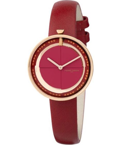 Pierre Cardin ladies' wristwatch, modern dial, analogue quartz watch with leather strap 3ATM 32mm CMA.0007 red/gold