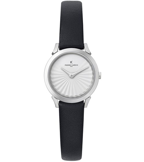 Pierre Cardin ladies' wristwatch, simple dial, analogue quartz watch with leather strap 3ATM 27mm CPI.2507 Black/White/Silver